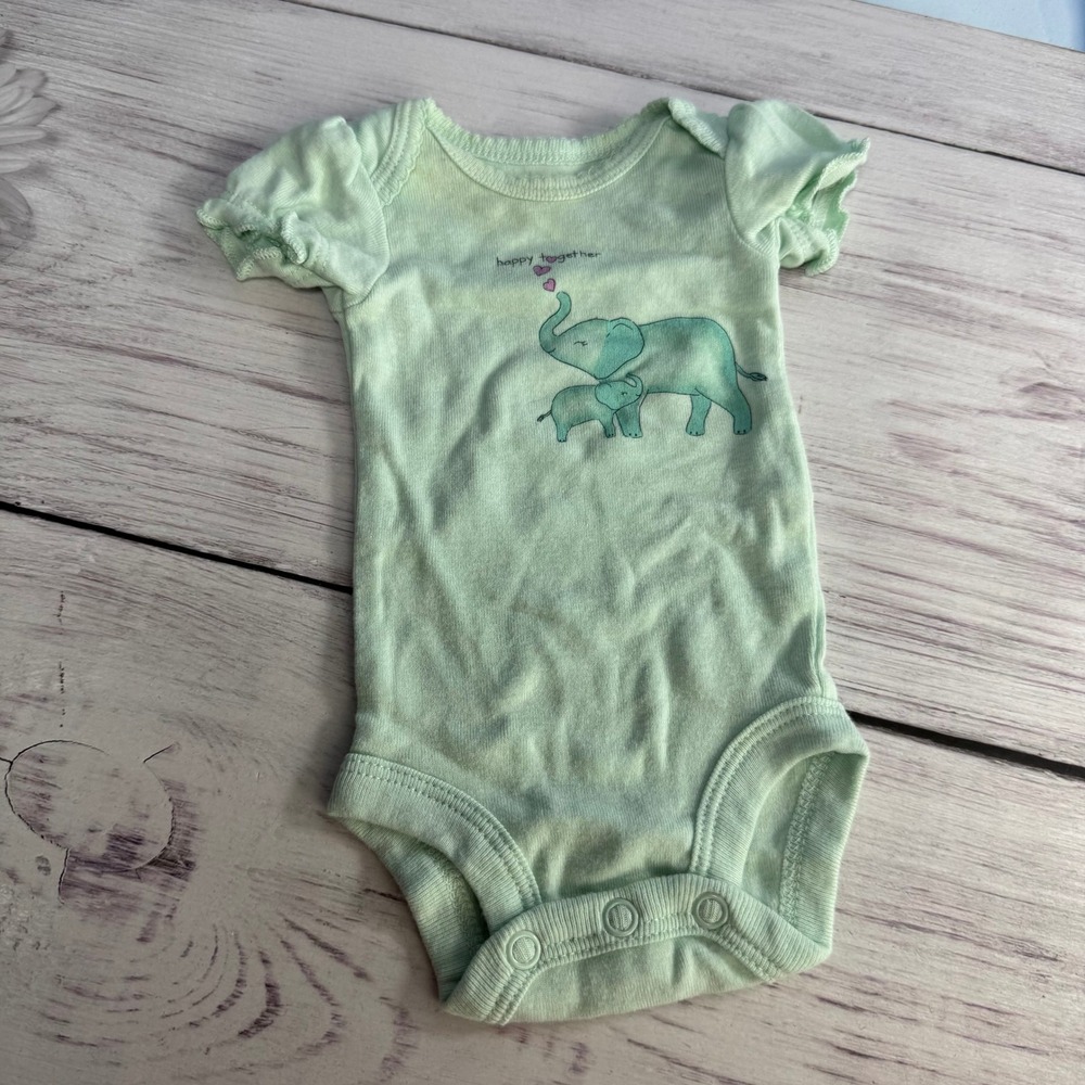 Child of Mine Elephant Bodysuit Baby Preemie Mint Green Ruffle Sleeve Graphic